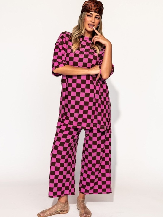 Dressed in LALA Pants - Lex Ribbed Checkerboard Playsuit in Sunset Boulevard